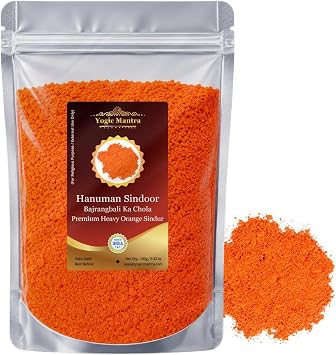 Yogic Mantra Hanuman Sindoor Powder 100g Orange Sindur Tilak Bajrangbali Hanuman Ji Ka Chola Ceremonial Mark for Home Puja, Havan Yagya, and Pooja Religious Ceremony