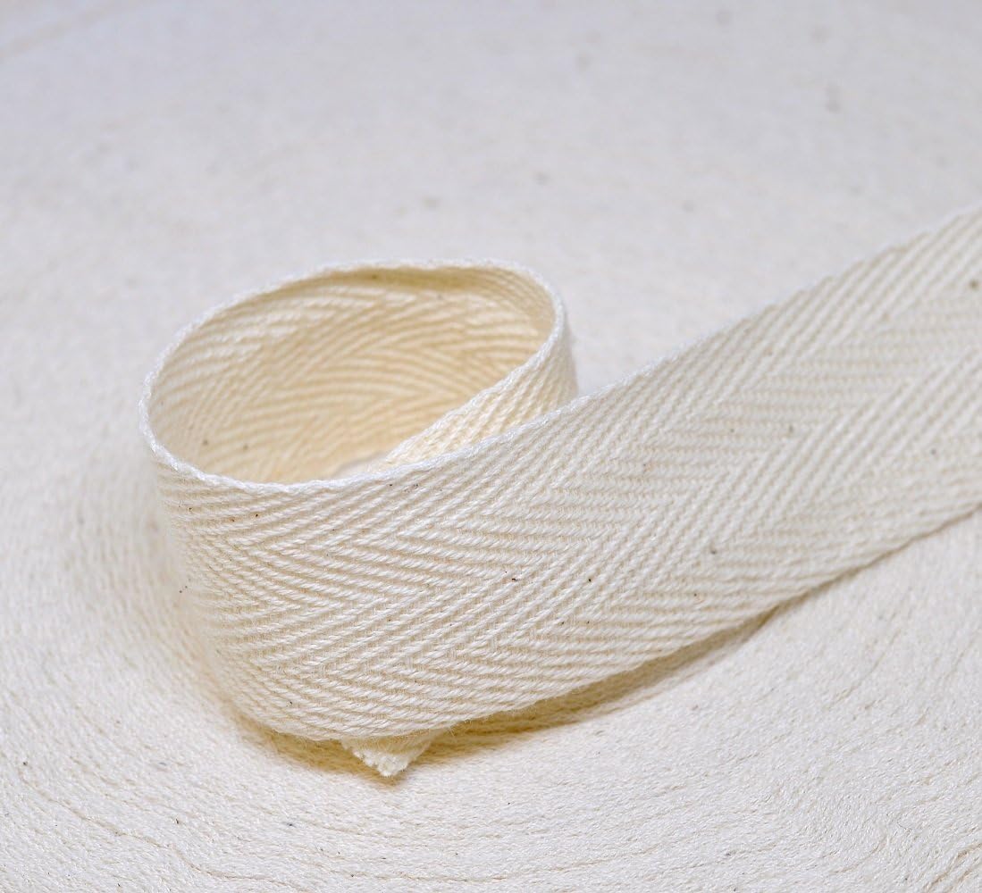 1" Cotton Herringbone Twill Tape 50 Yards Natural, Black, White (Natural)