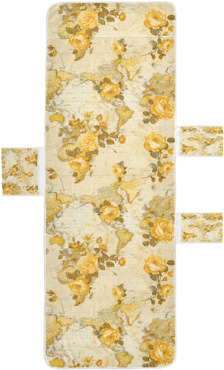 Old Style World Map Marigold Rose Flower Patio Chaise Lounge Chair Cover Soft Sturdy Outdoor Chaise Lounge Towels with Pockets for Outdoor Pool Beach Sunbathing, 85" X 30"