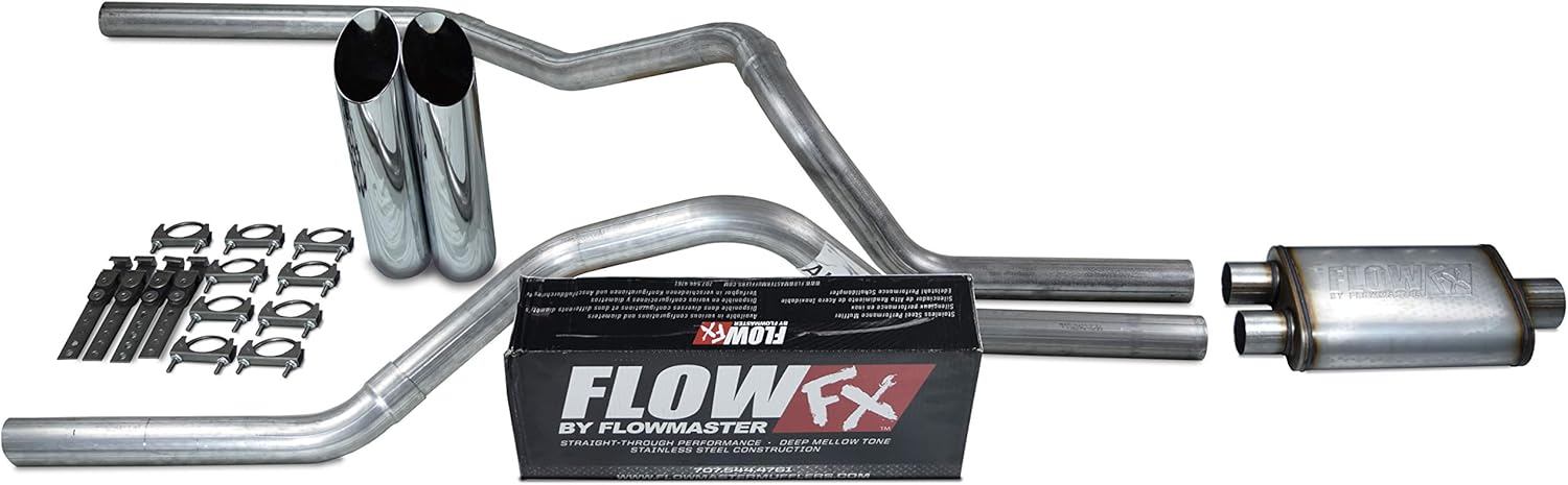 Truck Exhaust Kits Dual 2.5" Aluminized Exhaust System w/ Flowmaster Flow FX Muffler & Chrome Tips - Bolt-On Install