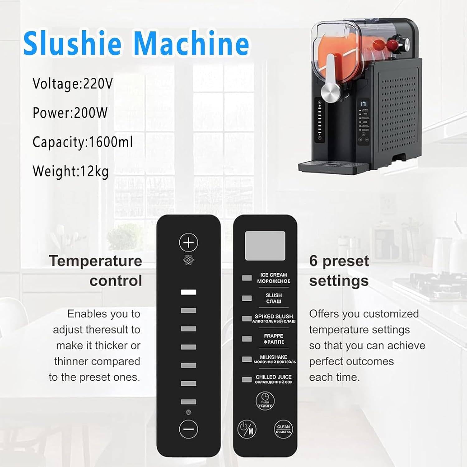 Máquina Hacer Hielo En Arena, Máquina Hacer Granizados Congelados, Máquina Automática Granizados, Limpieza Automática, Diseño Compacto Cuerpo, 220 V, para Margaritas, Frappés, Milkshakes