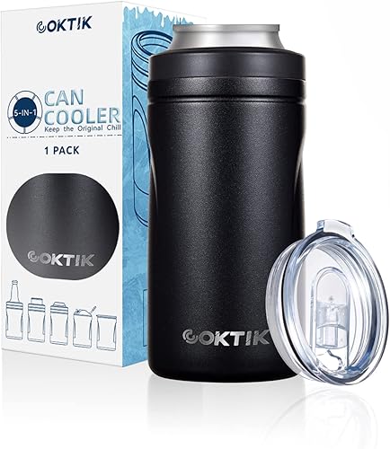 COKTIK Enfriador de latas aislado 5 en 1, paquete de 4 enfriadores de latas delgadas de doble pared para latas regulares o delgadas de 12 onzas y