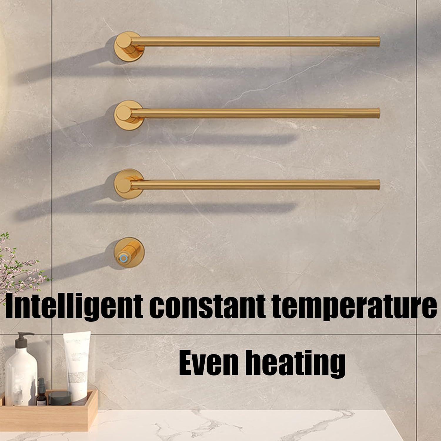 Brushed Gold Towel Warmer - 3 Bar Stainless Steel Heated Drying Rack with Fast Heating & Constant Temperature Control Wall Mounted Heated Towel Racks for Bathroom