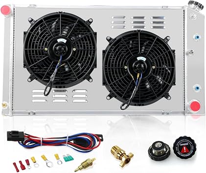 Primecooling 3 Row Aluminum Radiator +Fan 12 Inches Dia. w/Shroud for Many GM Cars/Chevrolet GMC C/K Series Models 1966-80
