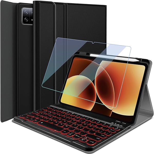 Funda con teclado retroiluminado para Xiaomi Pad 8/8 Pro/Pad 7/7 Pro de 11.2 pulgadas con protector de pantalla, teclado inalámbrico desmontable con luz de 7 colores y funda tipo folio de PU para Xiaomi Pad 8 2026/Pad 7 de 11.2 pulgadas
