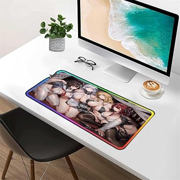 RGB Mouse Pad Sexy Anime Mousepad XXL LED Backlight Gaming Keyboard Large Gamer Pc Extended Mat Desk Sexy Butt Breasts Chest 24x12 inch