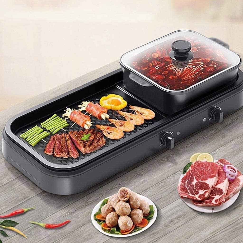 Electric Grill Indoor Hot Pot 3-in1 Multifunctional, Teppanyaki,Capacity for 6 Family Gatherings