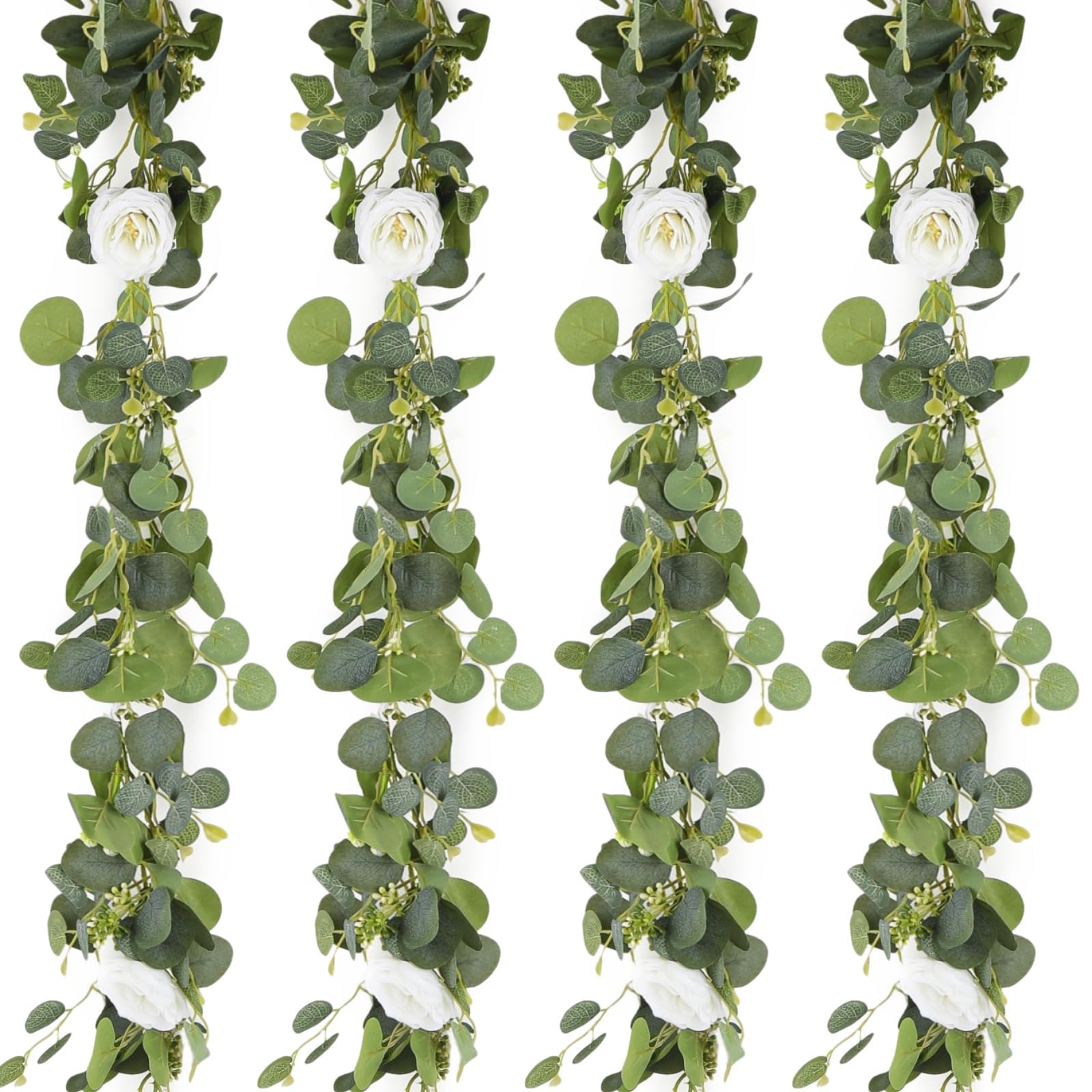 4 STK. Eukalyptusgirlanden mit Blumen, 6,4 ft Kunstpflanzen-Ranke, für Hochzeitsbogen, Tischmittelstücke, Party- und Zeremonie-Hintergrund, für Zuhause