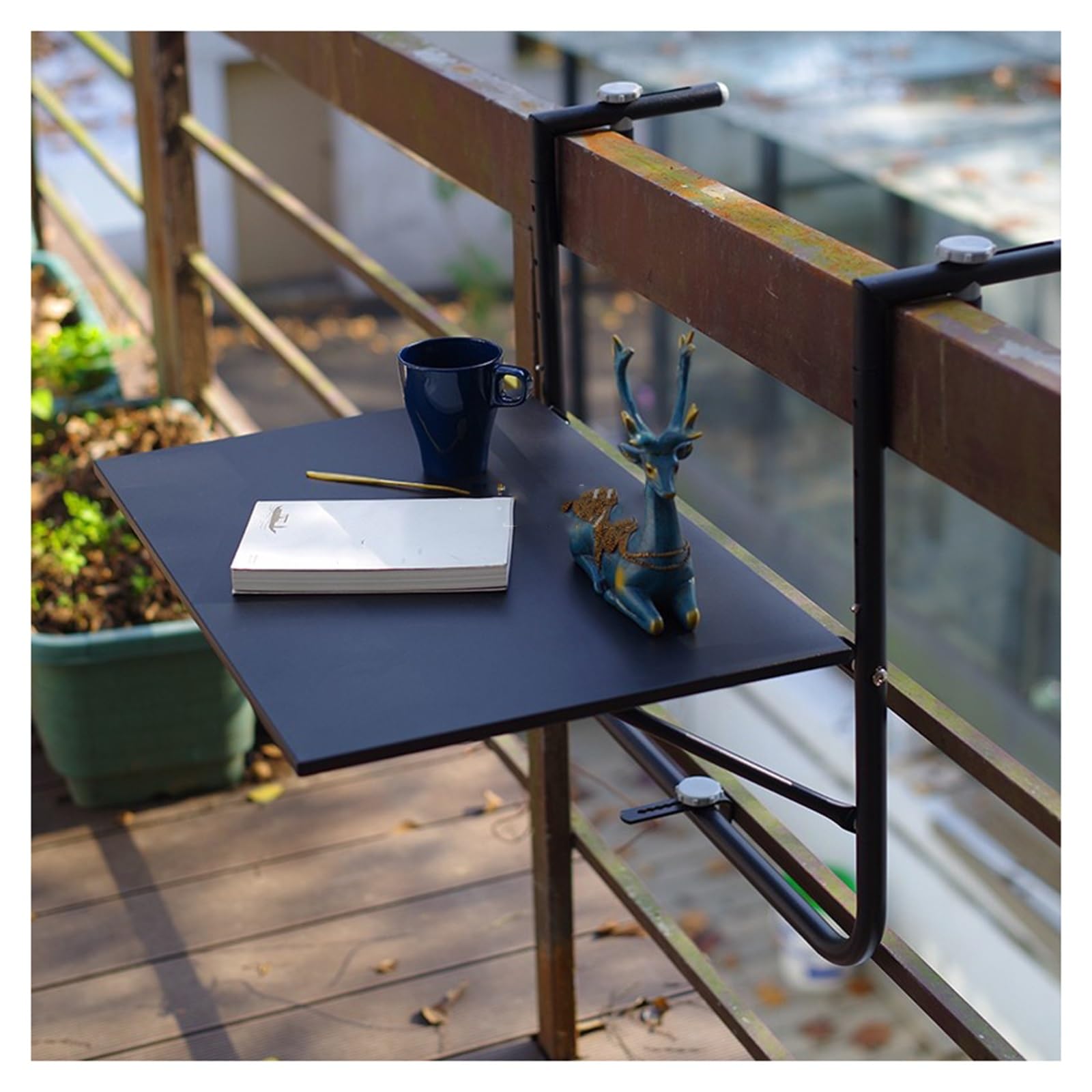 Table suspendue balcon pliable design noir pour vos cafés en terrasse