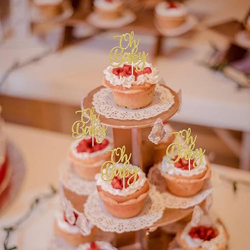 Miniatura 18 de Rsstarxi Paquete de 24 adornos para cupcakes Oh Baby con purpurina para revelación de género, decoración de pasteles de baby shower, decoración