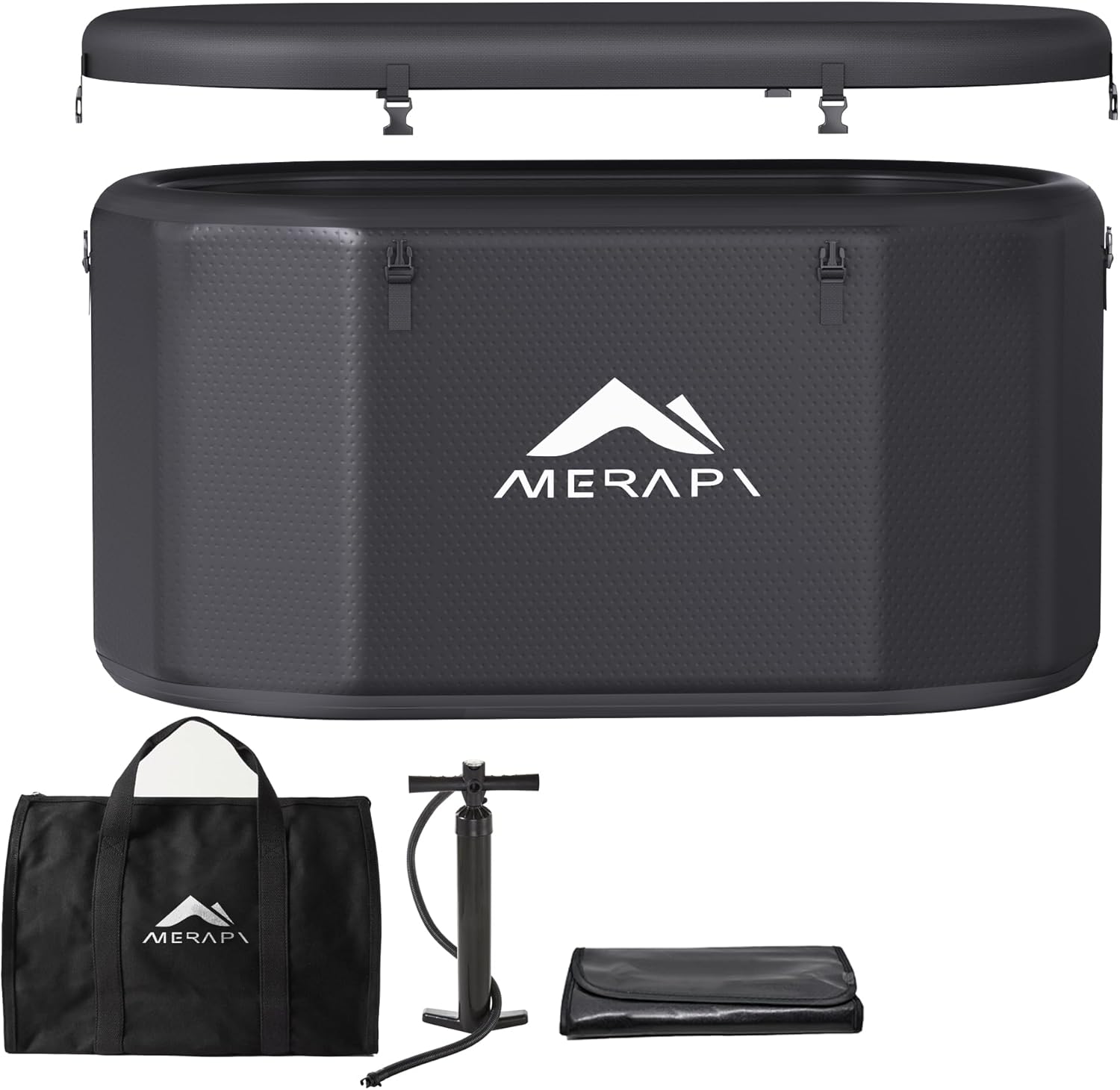 Merapi XL 170 Gal Cold Plunge Tub with Seat Cushion, 57in Large Inflatable Ice Bath Tub for Athletes Recovery, Portable Ice Bath Tub Compatible with Water Chiller, w/Dust Cover, Pump & Storage Bag