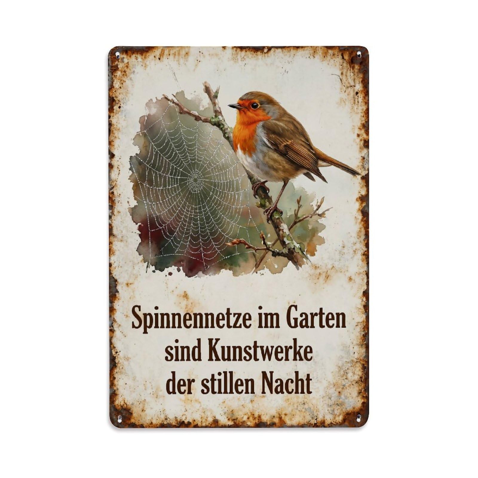 Yrnq Vintage Style-17 Robin Bird Garden Quote Cobweb Jewels Vintage Metal Tin Sign Plaque Wall Decor For Cafe, Club, Garden Round Metal Poster 8X8inch
