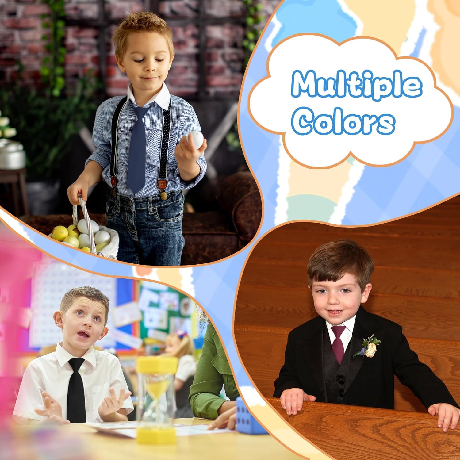 Boys Tie Pre-tied Kids Tie, Adjustable Ties for Boys, Solid Color Toddler Tie for School Uniforms Party Graduation - Image 6