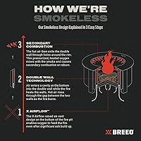 Vista 6 de Breeo Fogata sin humo (Serie X 24, acero inoxidable), hoguera sin humo de 27.5 pulgadas para exteriores, 62 libras, ideal para familias, regalos