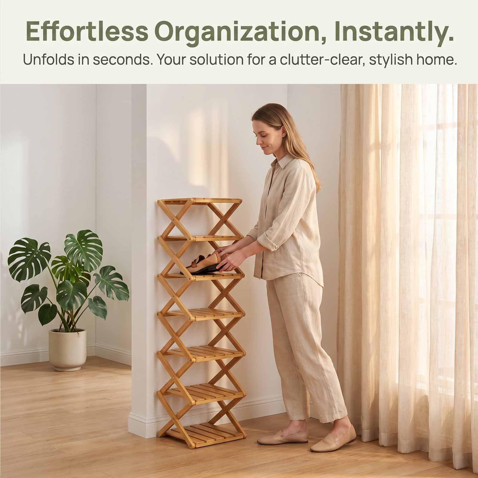 Étagère De Rangement En Bambou Pré-assemblée À 9 Niveaux — Étagère À Chaussures Dangle Pliable En Bambou | Étagère À Chaussures Étroite Et Peu Encombrante (aucun Assemblage Requis) — Idéale Pour