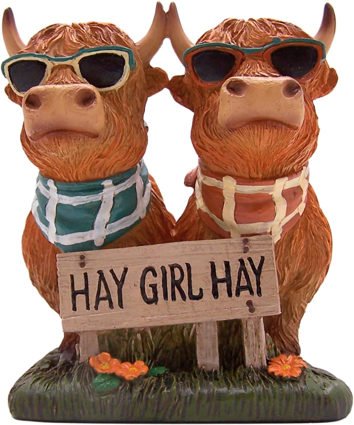 Wowser Sunglass-Wearing Cow Figurine with 'Hay Girl Hay' Sign, Unique 6-Inch Freestanding Farm Decor - Image 5