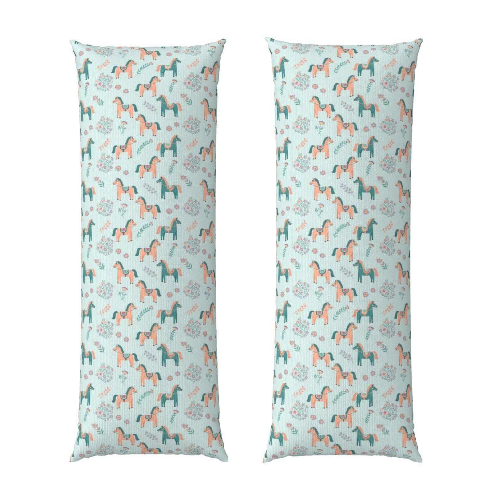 Body Pillowcase 20x60 Flowers Floral Horse Couple Art, Plush Velvet Pillow Cover with Zipper, Cozyffy Rectangular Cushion Case for Couch Bed Home Hotel
