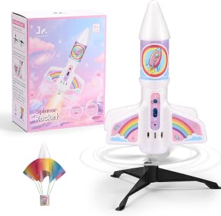SainSmart Jr. Rocket Launcher for Kids Pink - 200 ft Self Launching Motorized Rocket Toy with LED and Safety Parachute, Outdoor Rocket Toys for Girls, Ideal Birthday for Ages 5-13