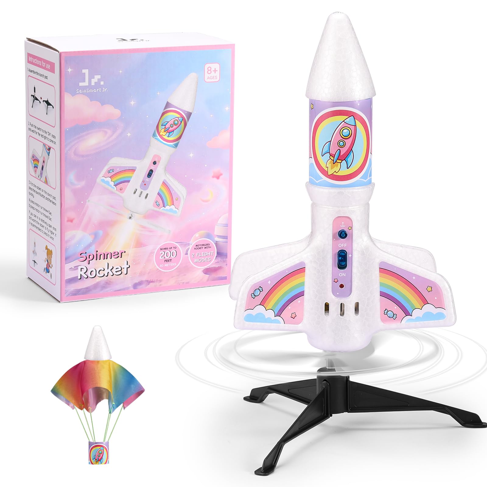 SainSmart Jr. Rocket Launcher for Kids, 200 Feet of Flight Altitude, Motorized Air Rocket with Parachute, Self-Launching Outdoor Toy with Safely Land (pink) โ image 1