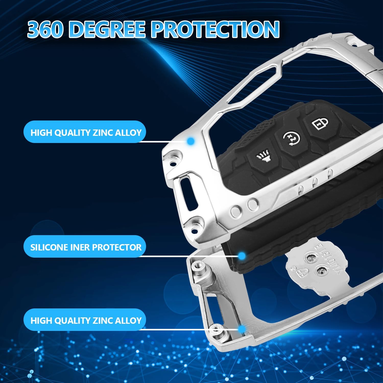 QBUC for Chevy Heavy Key fob Cover for Chevy 2022 2023 2024 2025 Silverado 1500 GMC Sierra 1500, Metal Key Case for Chevrolet Tahoe 2024 2025 Silverado Sierra 2500HD 3500HD Key Protector 6 Buttons