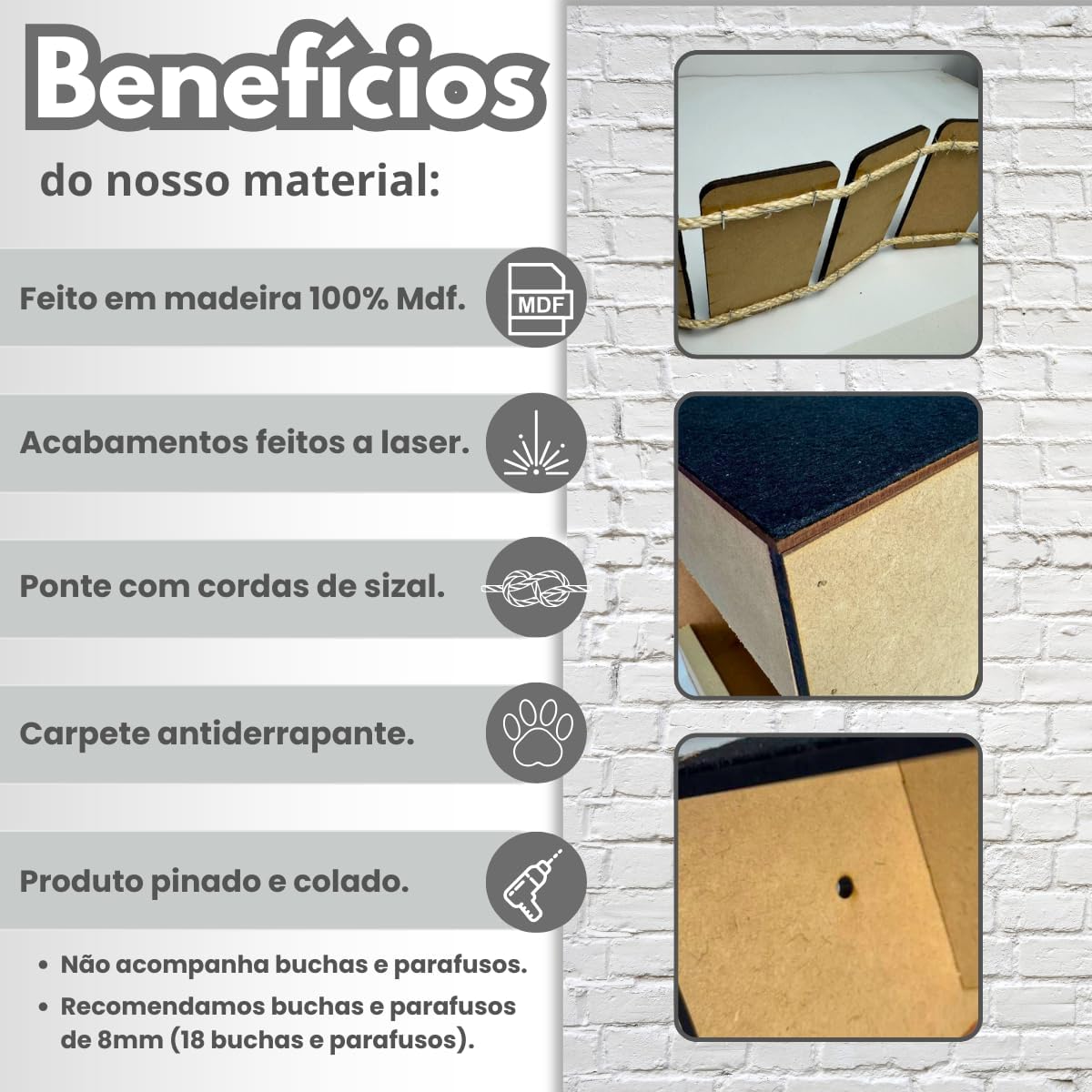 Playground Para Gatos 8 Peças Mdf 6mm Kit Nicho Gato Prateleiras Ponte e Degraus - Seguro e Resistente