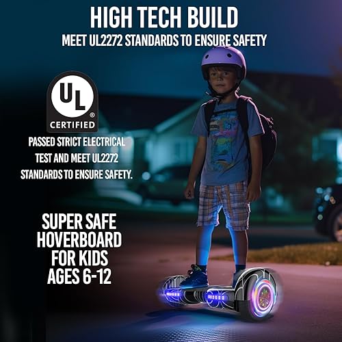 Miniatura 8 de EMAXUSA, Hoverboard con patrón de araña para niños de 6 a 12 años, con altavoz Bluetooth y luces LED, tabla deslizante de 6.5 pulgadas, certificado