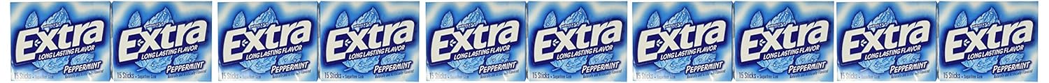 Wrigleys Extra Peppermint, 15-Count (Pack of 10)