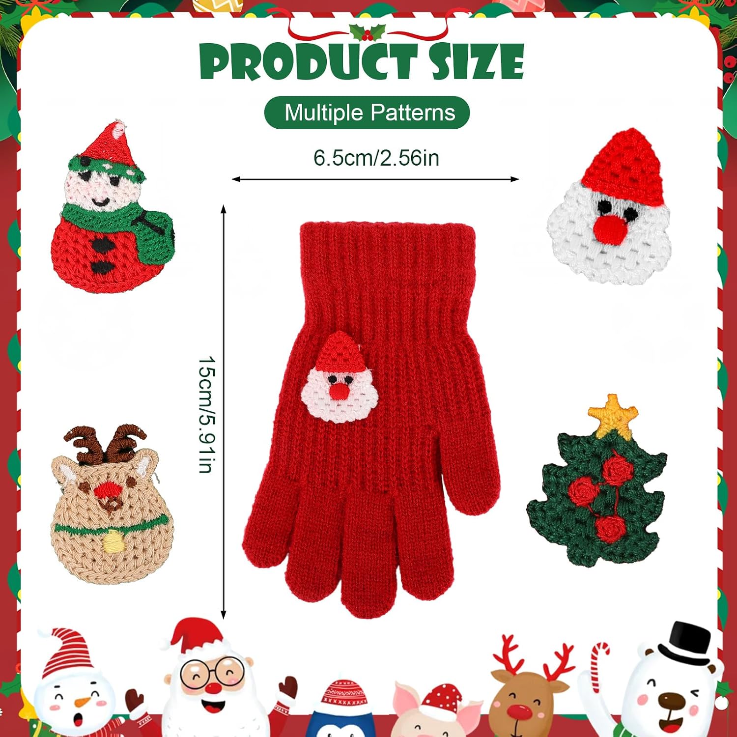 QKURT 4 Pairs Winter Kids Magic Stretch Gloves, Kids Christmas Gloves Warm Knit Winter Mittens for Boys Girls, Christmas Knitted Mittens with Xmas Pattern for 2-8 Years Childern