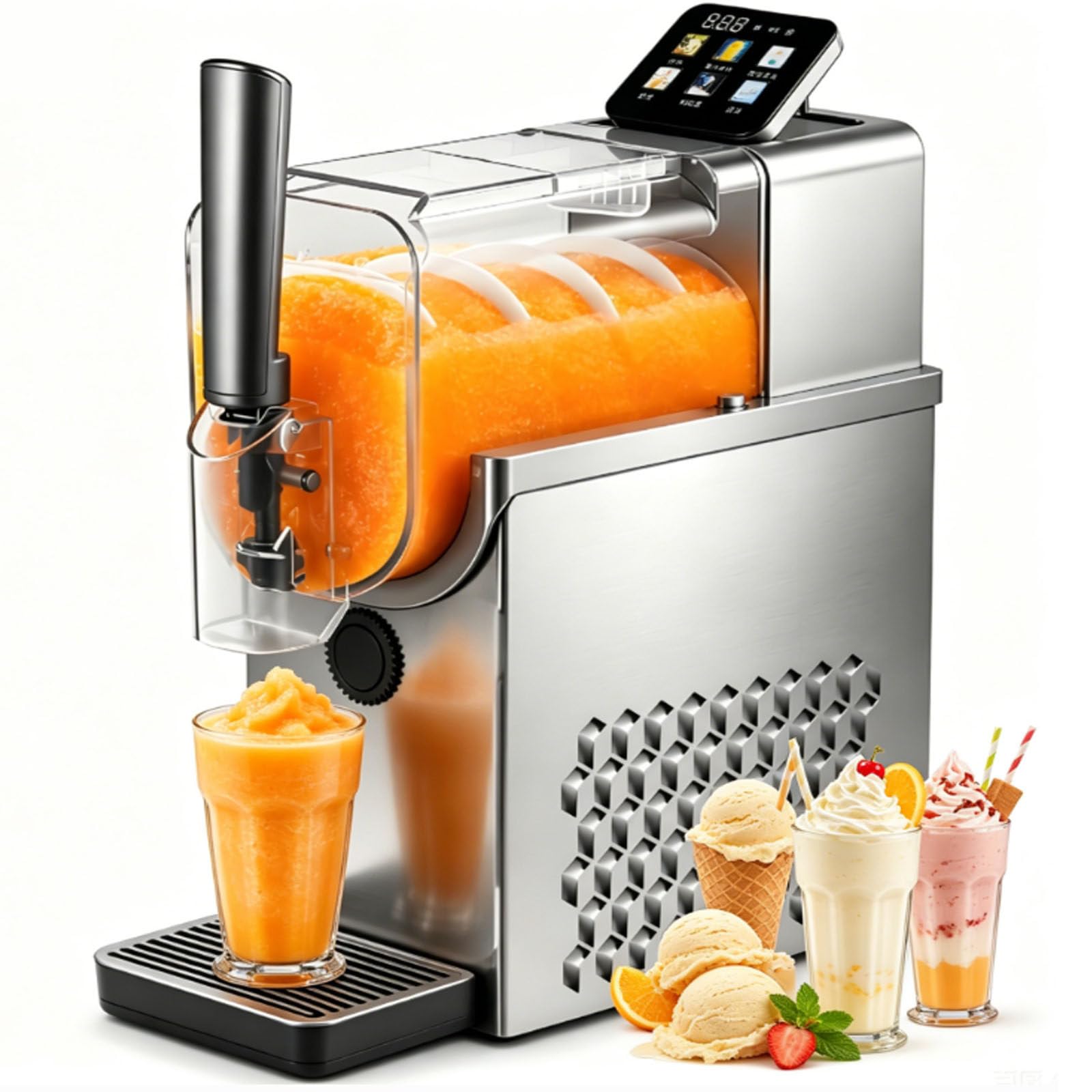 SICWEDIM Slushie Maker, 215w Slushy Maker,Soft Serve Ice Cream Machine,No Ice, 2300ml, 4 Presets, Self-Clean, Stainless Steel, 12h Continuous,Portable For Home Food Truck Cafe Countertop