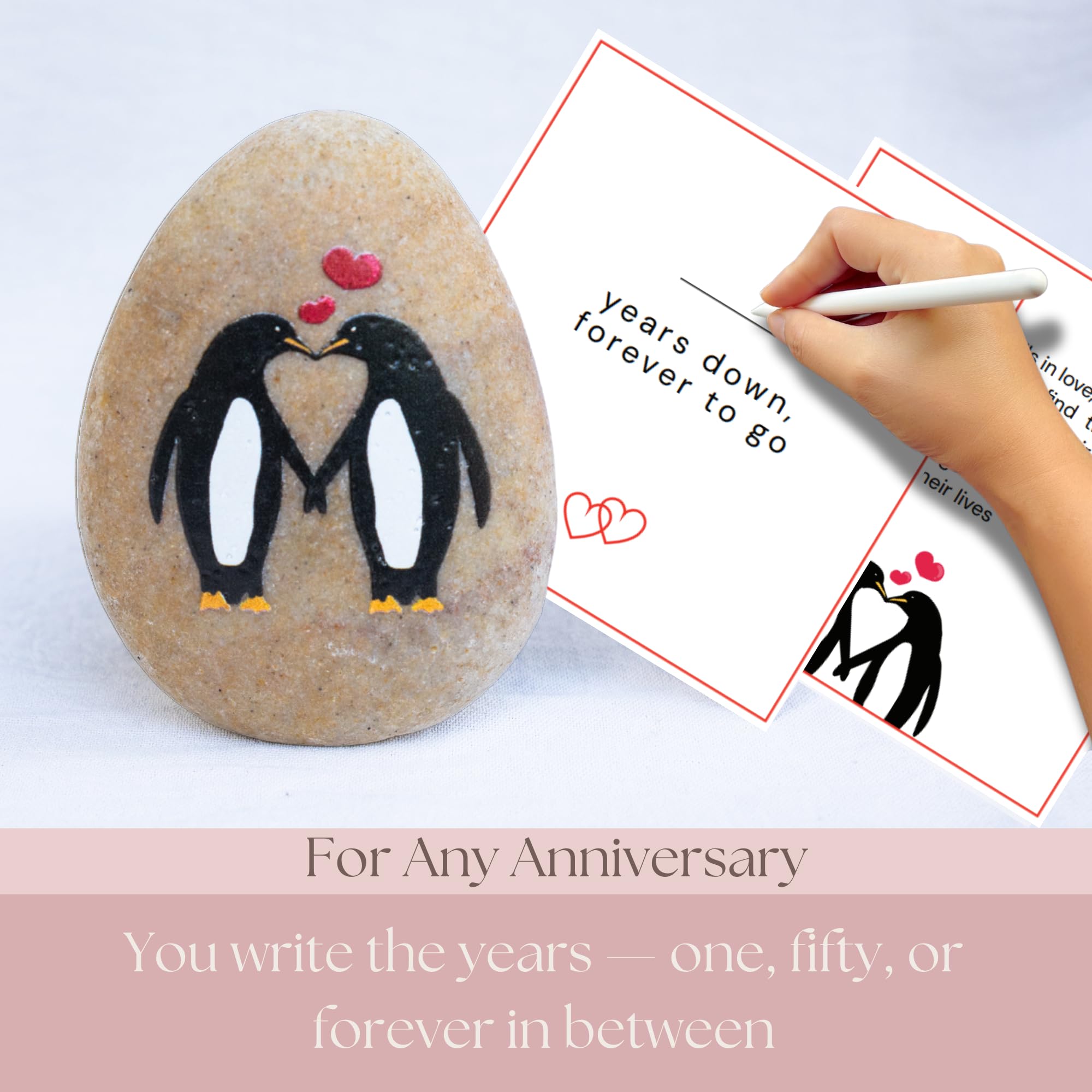 Wedding Anniversary Penguin Pebble Gift - Years Down, Forever to Go Card & Happy Anniversary Box Unique Gift for Husband, Wife, Boyfriend, Girlfriend 1st 10th 25th 50th - Image 2