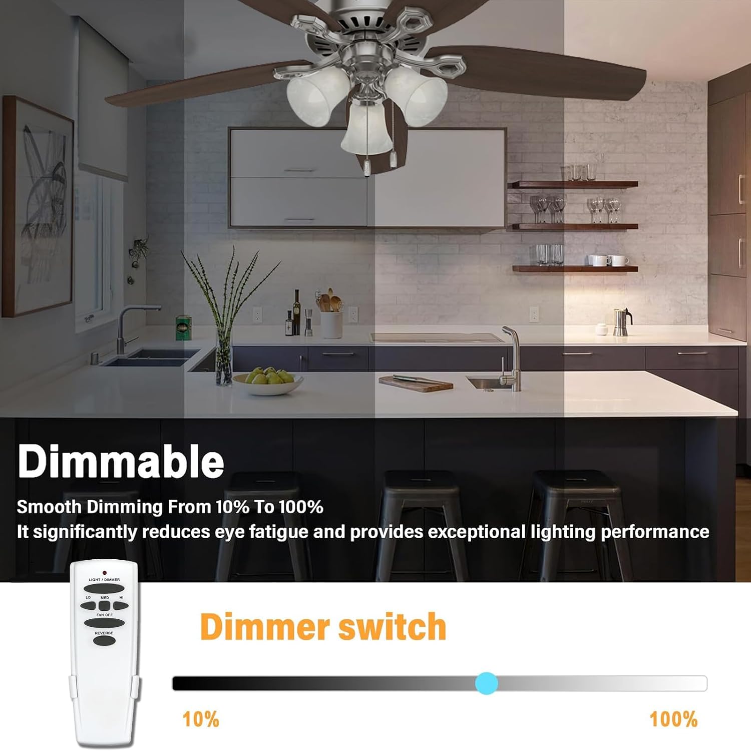 Ceiling Fan Remote Replacement - Reverse, 3-Speed & Light Dimmer | for Hampton Bay 303.9MHz, Wall Mount Included, Compatible with UC7078T/CHQ8BT7078T/CHQ7078T, Remote Only