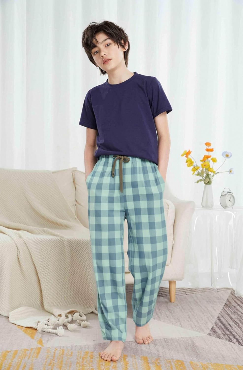 HiddenValor Boys Long Pajama Pants Lightweight Woven Cotton Bottom Lounge Pants with Pockets - Image 4