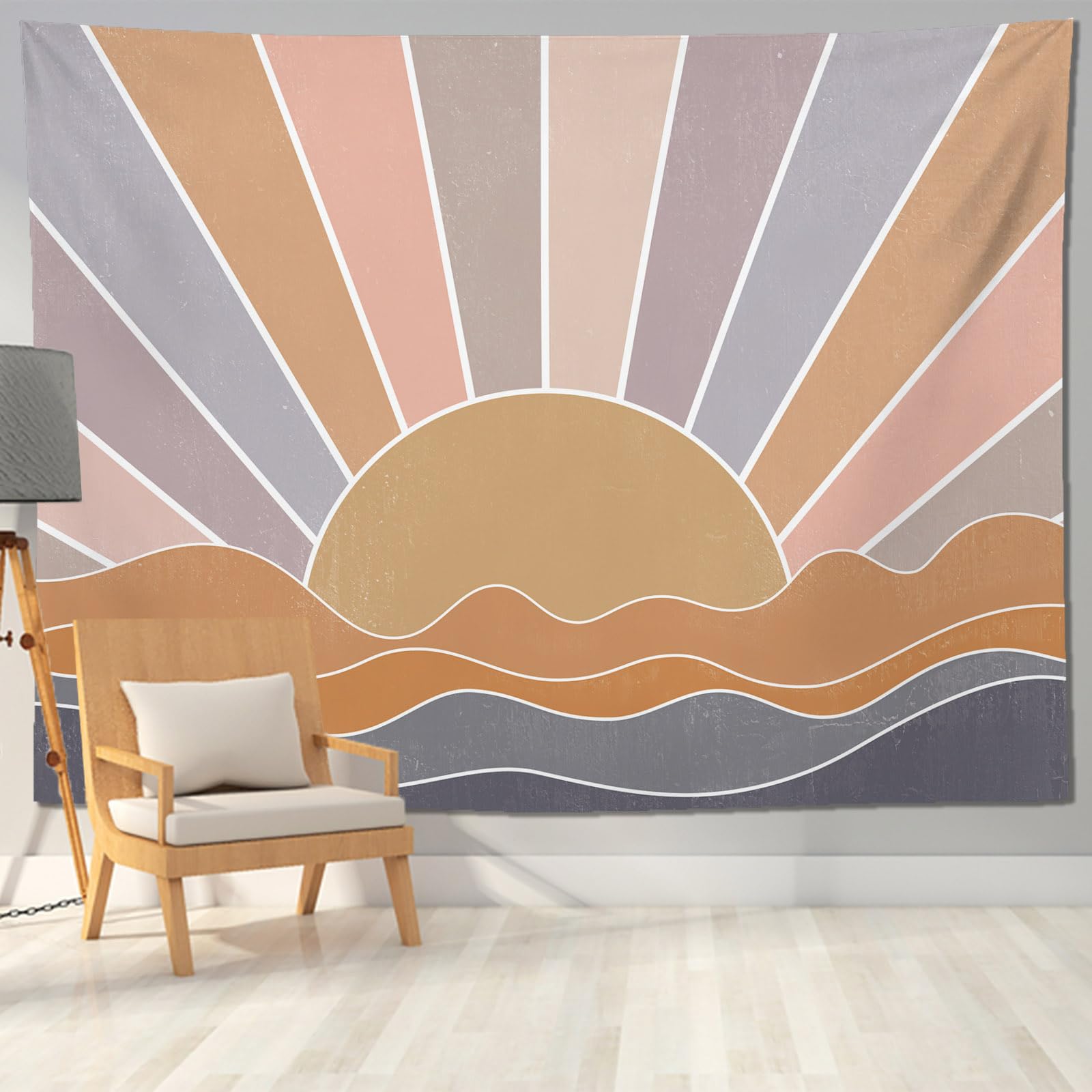 keowhsf Boho Sun Mountain Tapestry Wall Hanging - Retro 70s Vintage Rainbow Sunrise Sunset Design, Abstract Geometric Hippie Art Tapestry for Bedroom,
