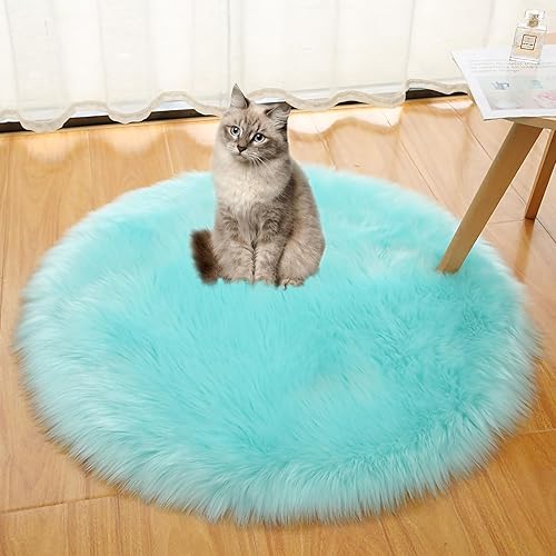 Miniatura 4 de Eanpet Alfombra de piel sintética de oveja para silla con broche a presión, redonda de 18 x 18 pulgadas, funda de asiento esponjosa para silla,