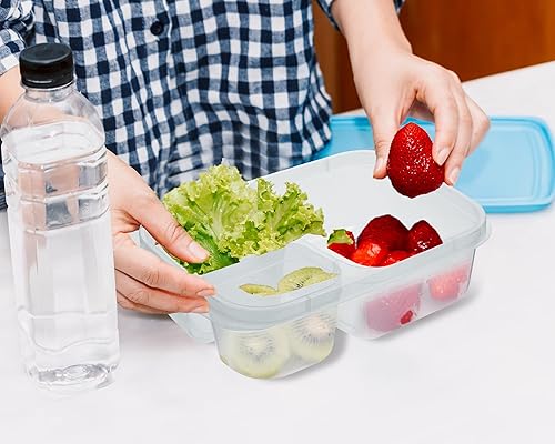 Miniatura 8 de Tanlade Lonchera Bento reutilizable de 37 onzas, 6 unidades, 3 compartimentos, recipientes de plástico para preparación de comidas, 12 recipientes