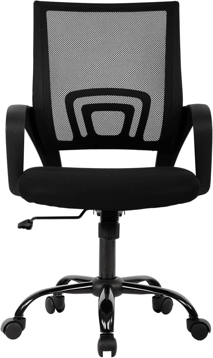 Furniture of America Ryan Modern Ergonomic Chair Mesh Backrest with Adjustable Height & Rocking Function, Lumbar Support & Swivel Rolling for Home Office, Study Room, Gaming, Black