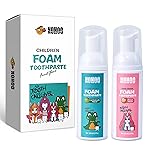NOHOO Fluoride Free Foam Toothpaste Kids Fruit Flavour,Natural Training Toothpaste for Baby Toddler Children Oral Cleaning and Cavity Protection(Peach + Cantaloupe)