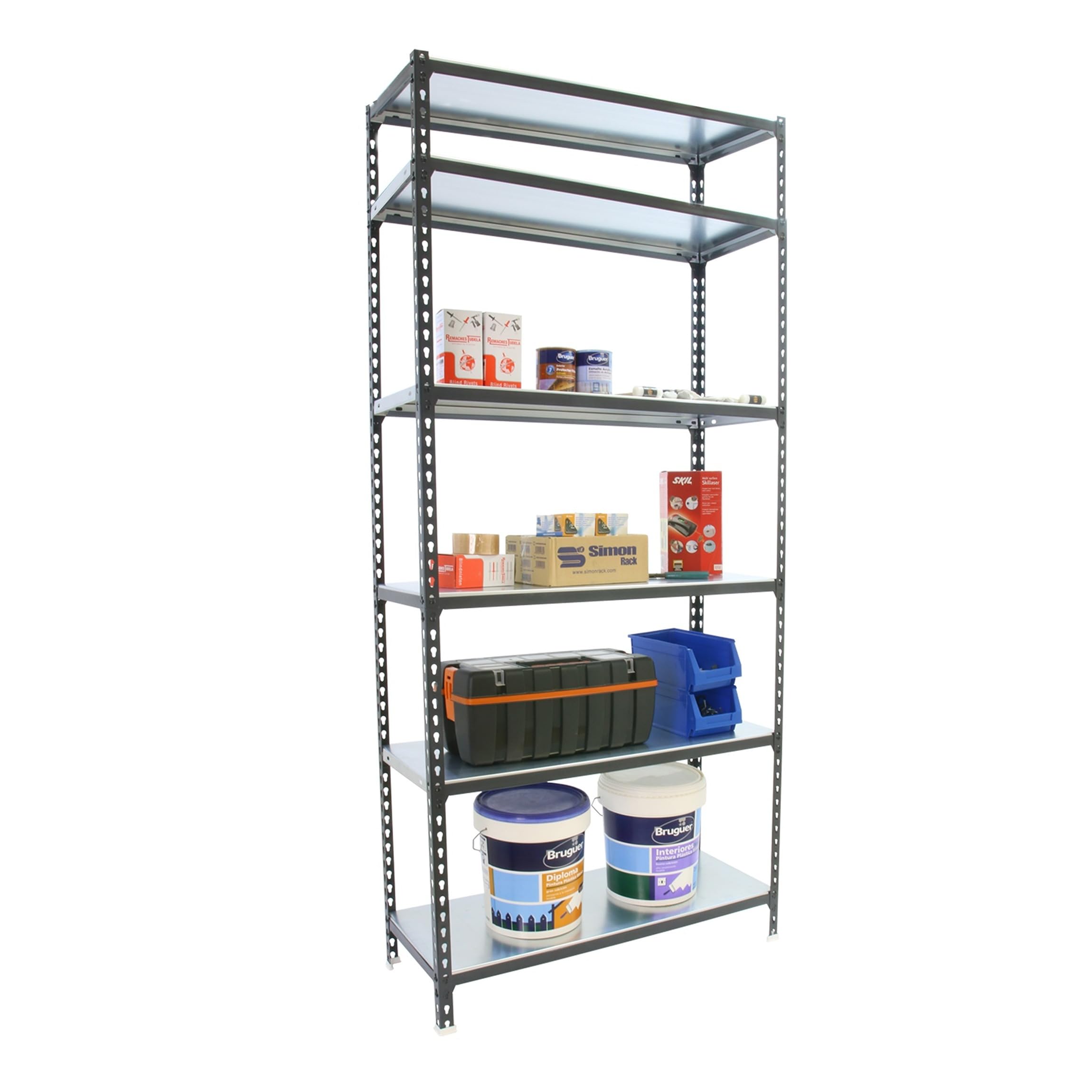 Simon Rack Estanterias Metalicas, 2500x800x500 mm, 6 Baldas de Metal, 180 kg de Punto Flexión, Estanterias Almacenaje, Antracita/Galva - Simonclick