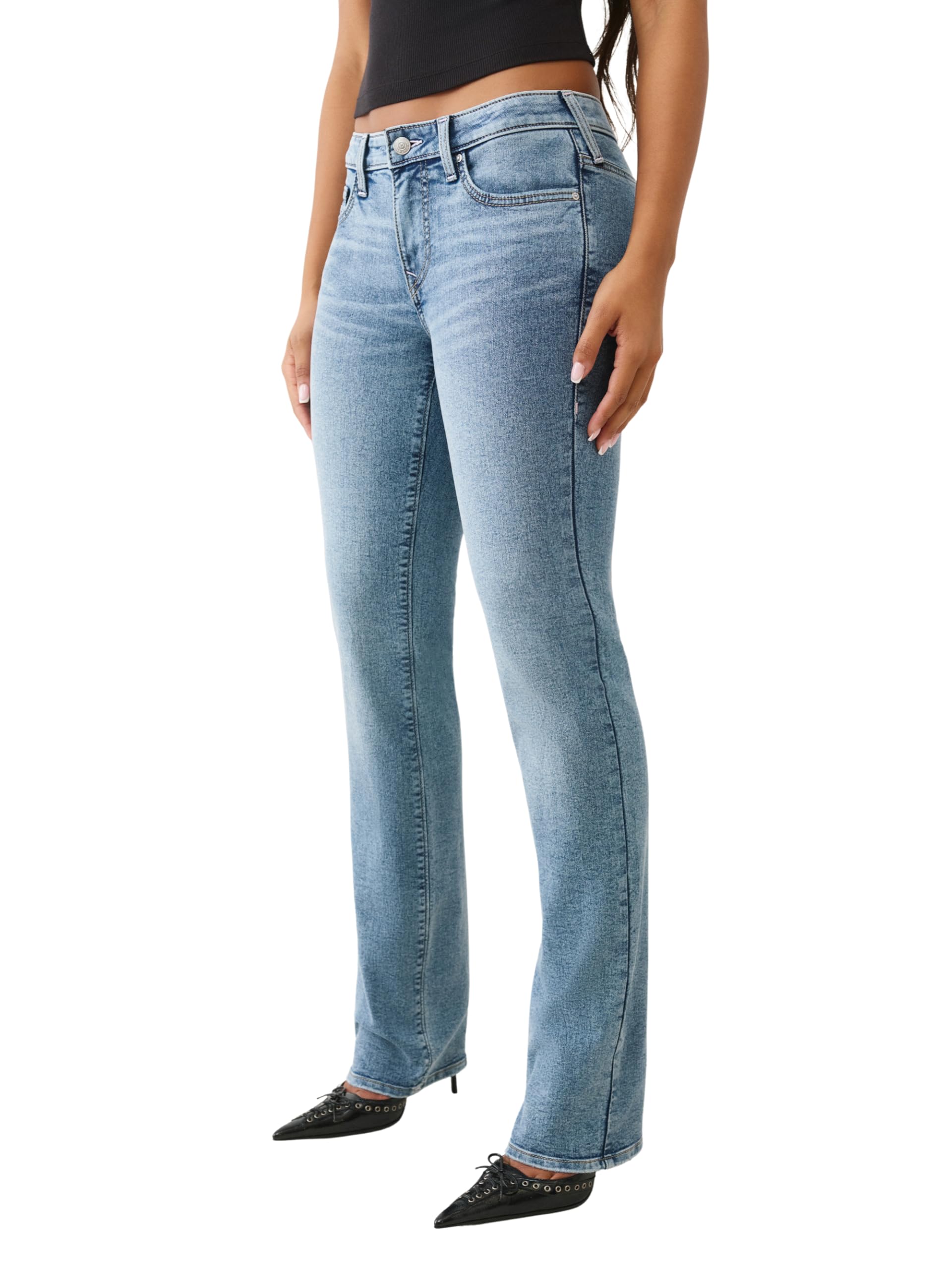 True Religion Damen Billie Single Needle Mid Rise Straight Jeans
