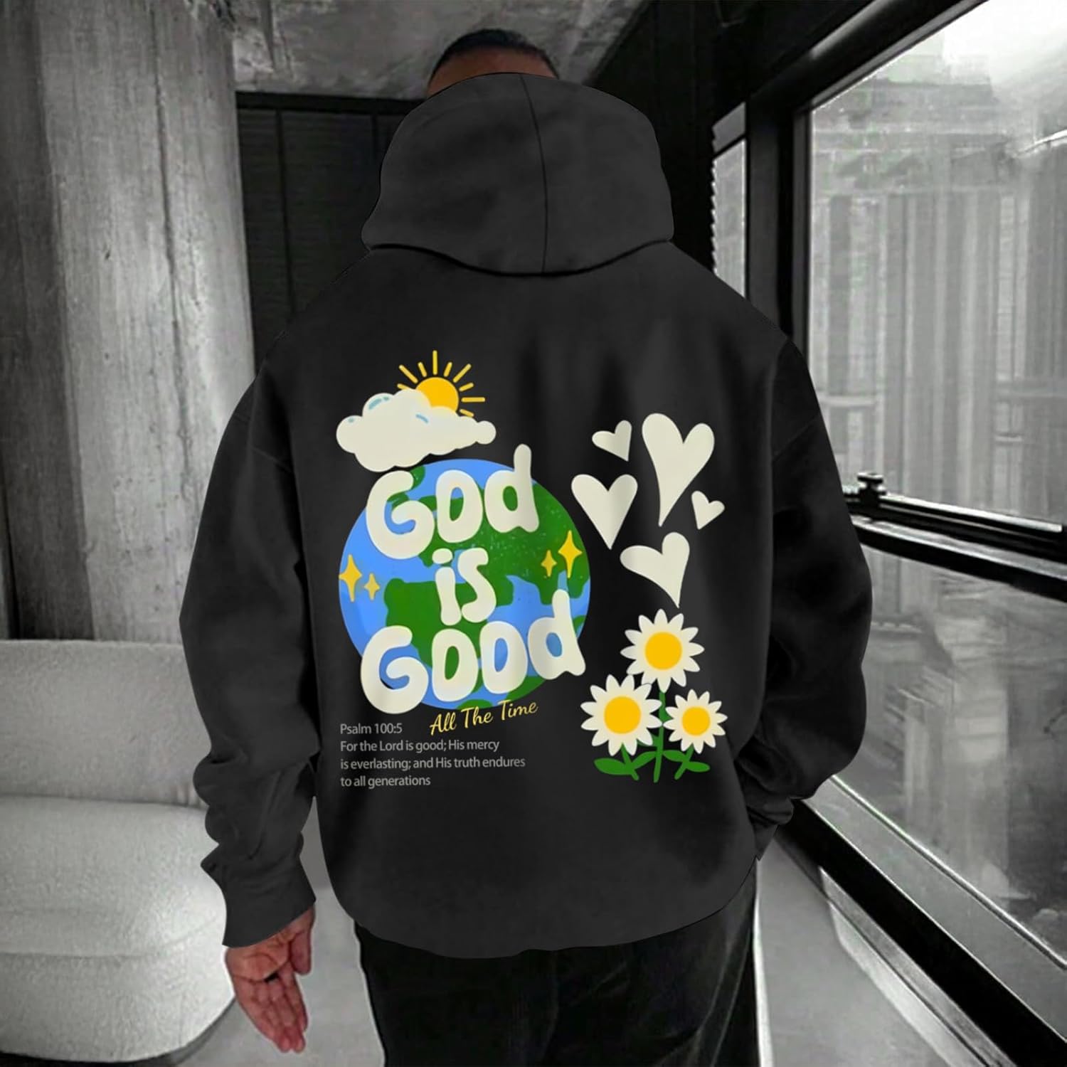 Christian Jesus Hoodies for Men God is Good Bible Verse Sweatshirt Inspirational Graphic Flower Religious Hoodie - Image 4
