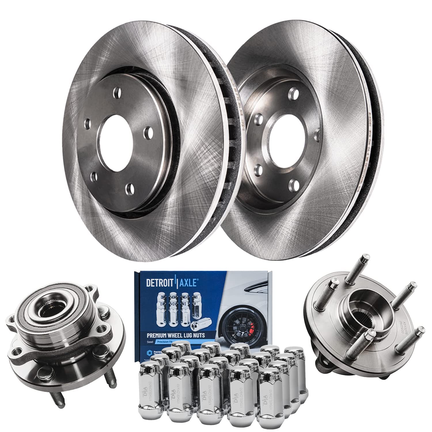 Detroit Axle - Front Disc Brake Rotors Wheel Hubs Bearings + 20pc Wheel Lug