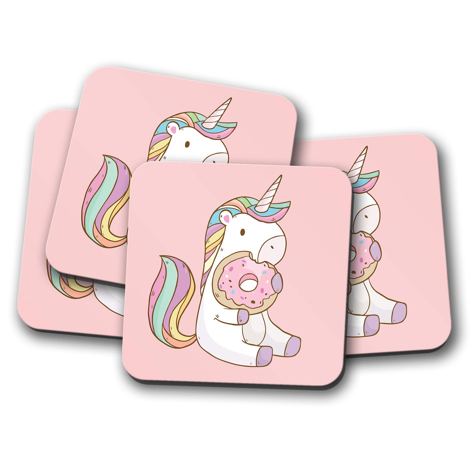 4 Set - Cute Pink Unicorn Coaster - Donut Doughnut Kids Girls Fun #8840