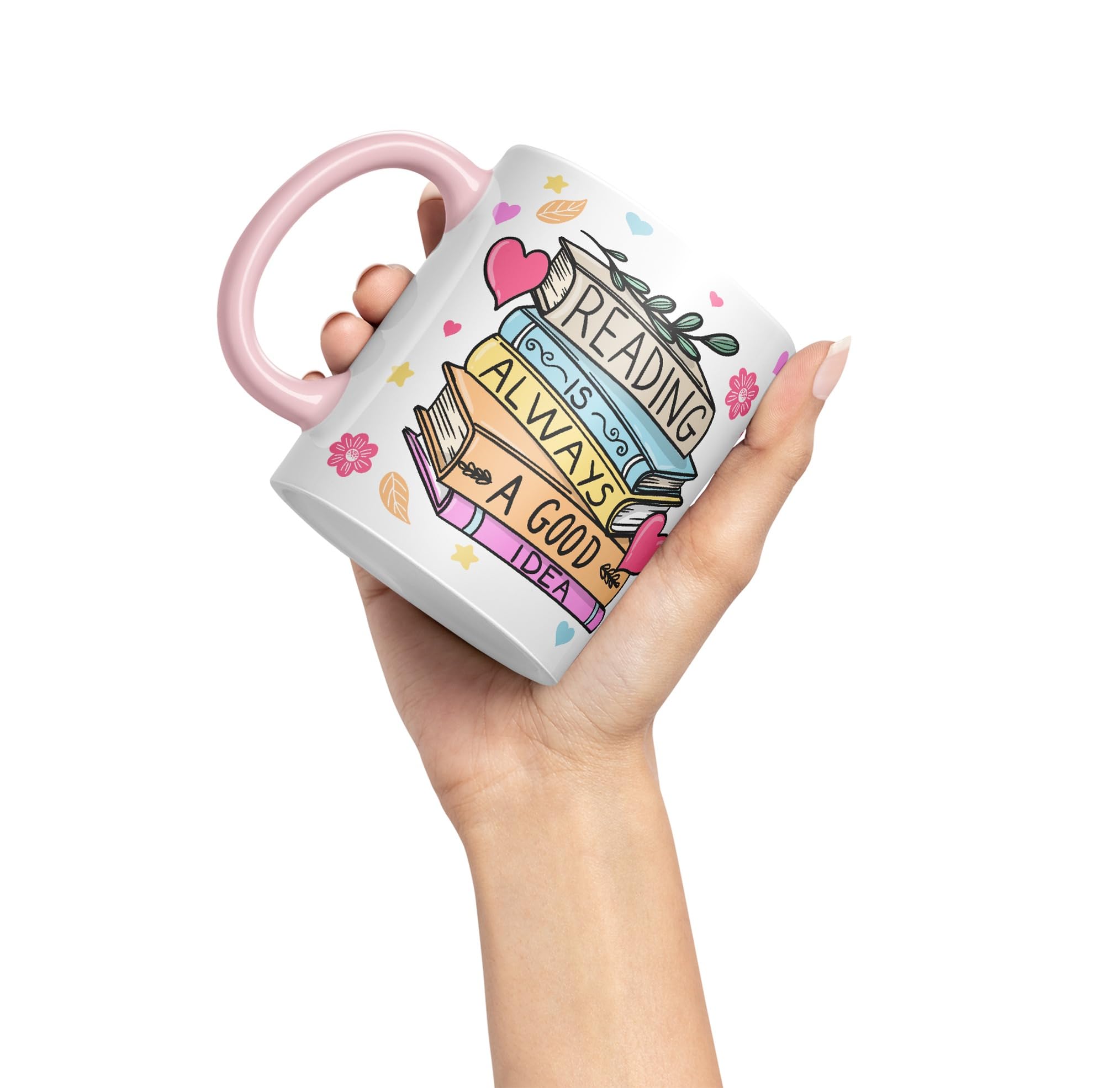Vixar Reading is Always a Good Idea Book Reader Gift Presents Coloured Ceramic Mug Cup Gift 330ml 11oz Work Office Tea Coffee (Pink) - Image 4