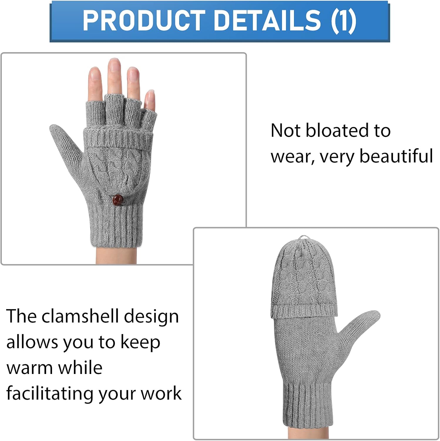 Tarpop 4 Pairs Women Winter Convertible Gloves Fingerless Mittens Knit Flip Wool Warm Half Finger Gloves with Cover - Image 3