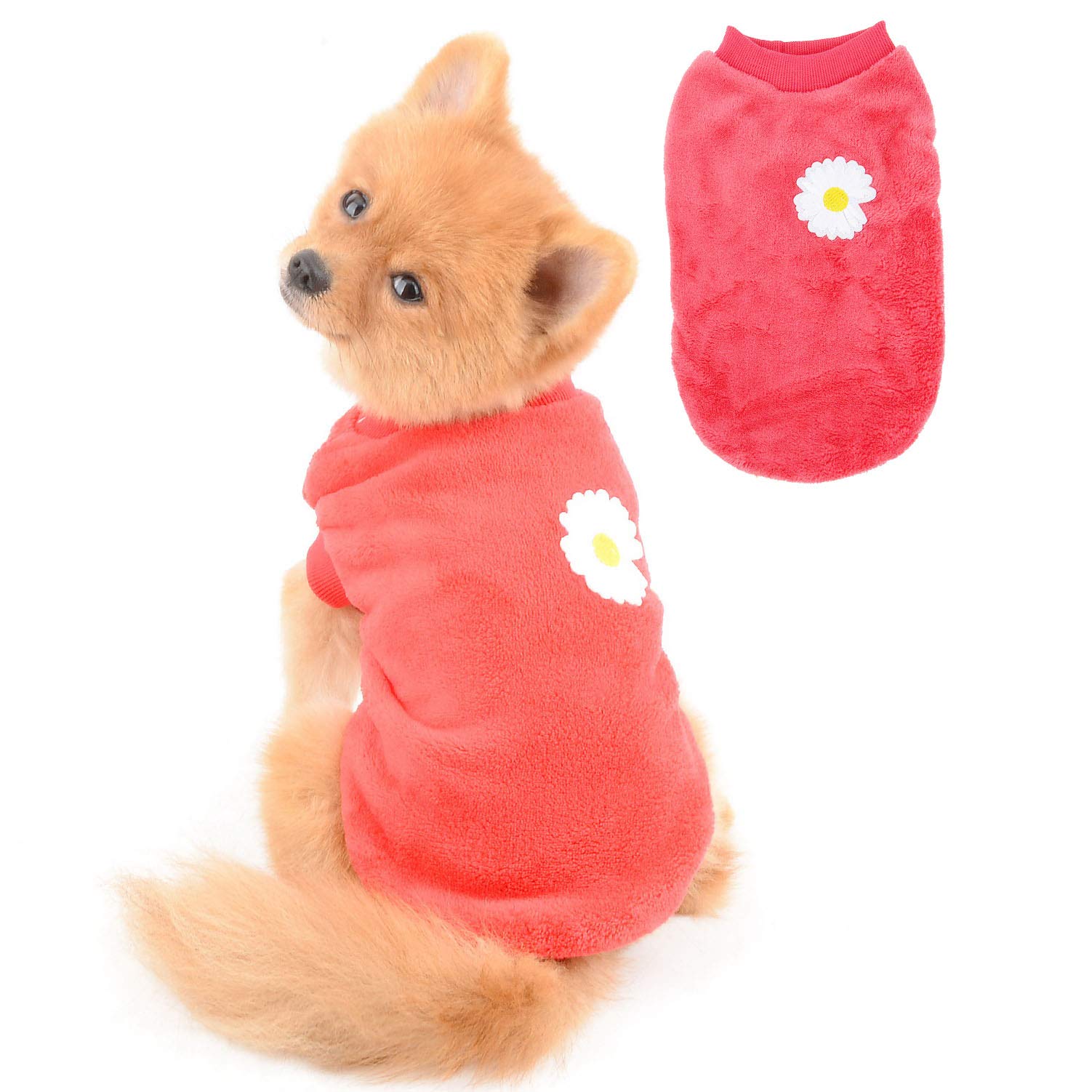 SELMAI Dog Sweater Beautiful Embroidery Flower Jumper for Dachshund Soft Fleece Winter Coats for Small Dogs Girls Chihuahua Clothing Pet Clothes for Cats Daily Wear Windproof Cold Weather Red XXL โ image 1