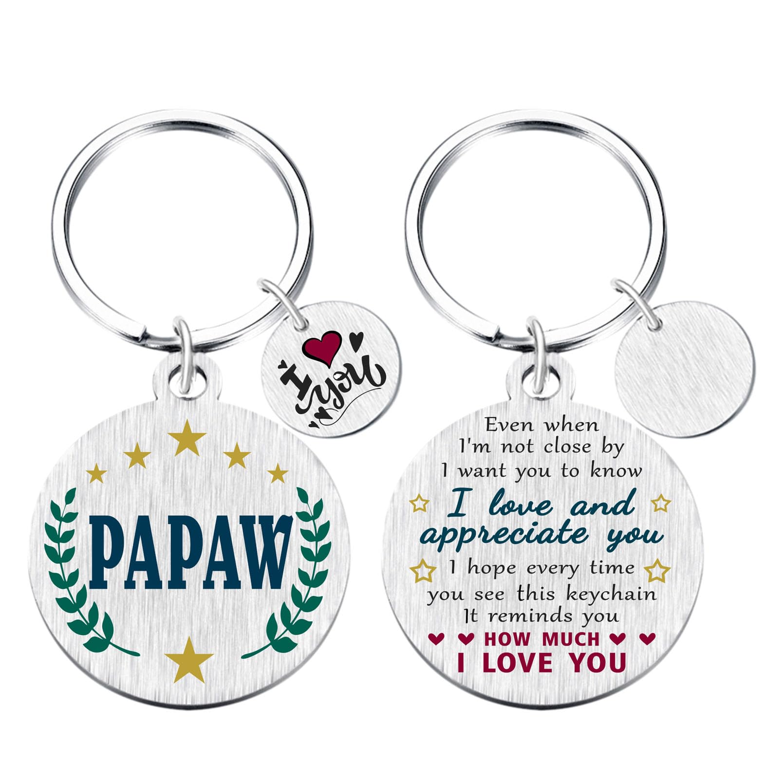 Yobent Papaw Gifts for Men - I Love You Birthday Keychain Present from Grandkids, Best Papaw Christmas Appreciate Gift Ideas Key Chain