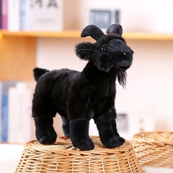 Goat Cuddly Toy Goat Plush Toy Stand Simulated Animal Kawaii Sheep Cuddly Toy A Charming Plush Toy in the Shape of a Goat with Two Antlers (30 cm Black)