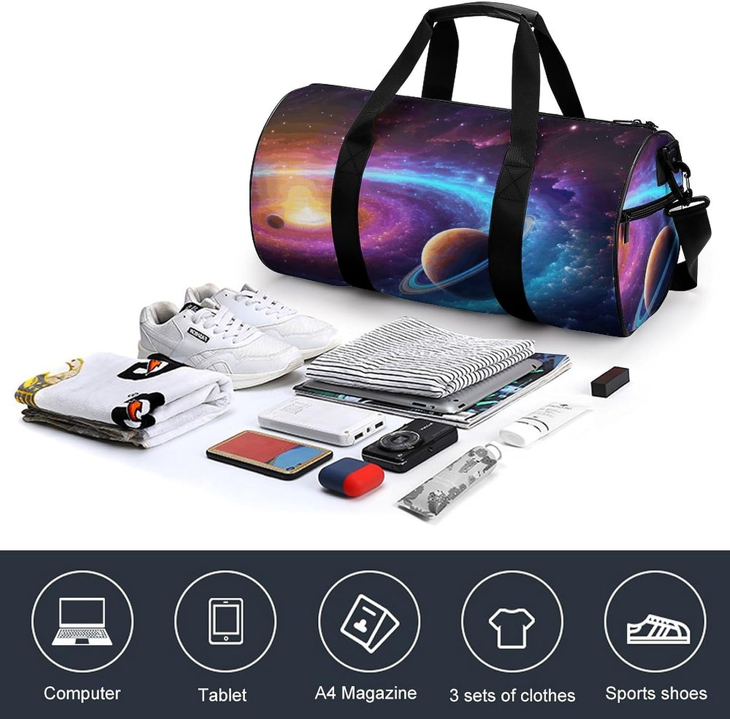 Duffel Bag for Men Women Gym Bag Colorful Solar System Travel Duffel Bag Waterproof Overnight Bag for Sports Workout