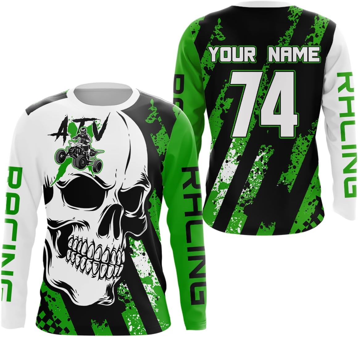 Personalized Skull ATV Motocross Jersey Quad Bike ATV Shirts for Men Women Kids Skull Youth Off Road Racing Shirts UPF30+