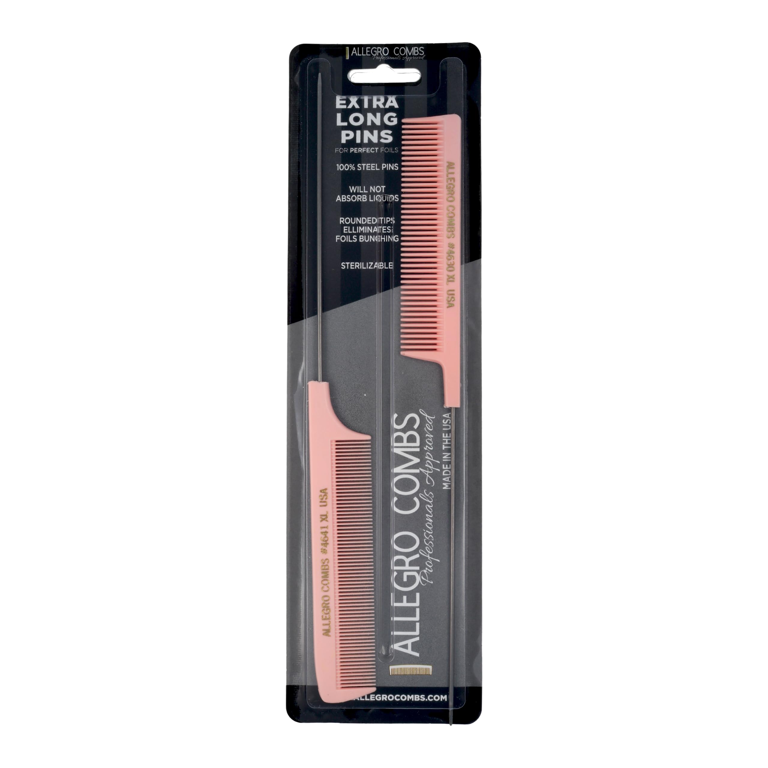 Allegro Combs XL Rattenschwanzkämme Pintail Trennkämme Metallschwanztrennkämme Aluminium Stichkämme Zopfstich Kämme 2 Stück (Rosa)
